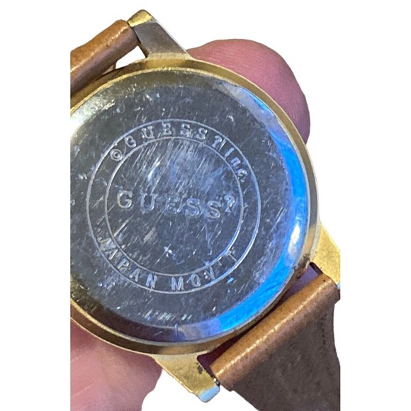 Guess women’s bubble watch with stripes and light brown leather band - Picture 2 of 12